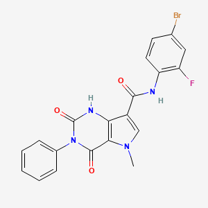 molecular formula C20H14BrFN4O3 B2676881 N-(4-bromo-2-fluorophenyl)-5-methyl-2,4-dioxo-3-phenyl-2,3,4,5-tetrahydro-1H-pyrrolo[3,2-d]pyrimidine-7-carboxamide CAS No. 923165-74-6