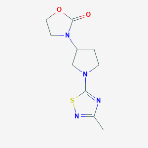 molecular formula C10H14N4O2S B2676885 3-[1-(3-Methyl-1,2,4-thiadiazol-5-yl)pyrrolidin-3-yl]-1,3-oxazolidin-2-one CAS No. 2380088-63-9