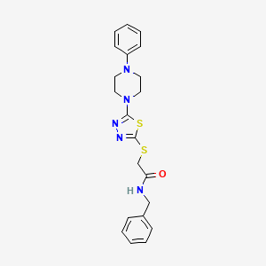 molecular formula C21H23N5OS2 B2676888 N-benzyl-2-((5-(4-phenylpiperazin-1-yl)-1,3,4-thiadiazol-2-yl)thio)acetamide CAS No. 1105199-08-3