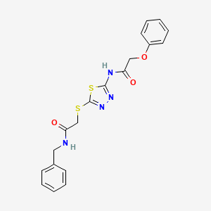 molecular formula C19H18N4O3S2 B2676894 N-benzyl-2-((5-(2-phenoxyacetamido)-1,3,4-thiadiazol-2-yl)thio)acetamide CAS No. 893140-11-9