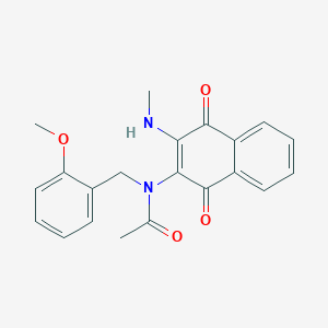 molecular formula C21H20N2O4 B2676899 N-[(2-methoxyphenyl)methyl]-N-[3-(methylamino)-1,4-dioxo-1,4-dihydronaphthalen-2-yl]acetamide CAS No. 1397200-46-2