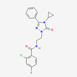 molecular formula C20H18ClFN4O2 B2676900 2-chloro-N-(2-(4-cyclopropyl-5-oxo-3-phenyl-4,5-dihydro-1H-1,2,4-triazol-1-yl)ethyl)-4-fluorobenzamide CAS No. 2177366-02-6