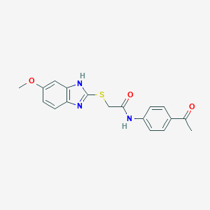 molecular formula C18H17N3O3S B267691 N-(4-acetylphenyl)-2-[(6-methoxy-1H-benzimidazol-2-yl)sulfanyl]acetamide 