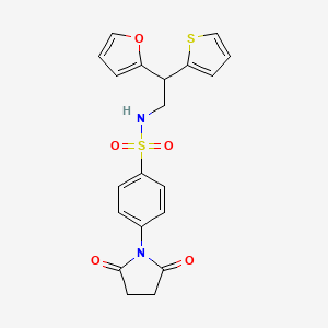 molecular formula C20H18N2O5S2 B2676953 4-(2,5-dioxopyrrolidin-1-yl)-N-[2-(furan-2-yl)-2-(thiophen-2-yl)ethyl]benzene-1-sulfonamide CAS No. 2097873-13-5