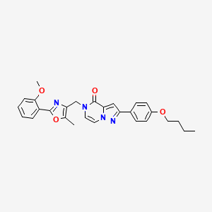 molecular formula C28H28N4O4 B2676962 2-(4-butoxyphenyl)-5-((2-(2-methoxyphenyl)-5-methyloxazol-4-yl)methyl)pyrazolo[1,5-a]pyrazin-4(5H)-one CAS No. 1358645-22-3