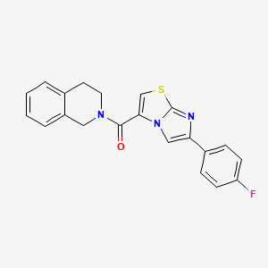 molecular formula C21H16FN3OS B2676968 2-[6-(4-Fluorophenyl)imidazo[2,1-b][1,3]thiazole-3-carbonyl]-1,2,3,4-tetrahydroisoquinoline CAS No. 1049417-20-0