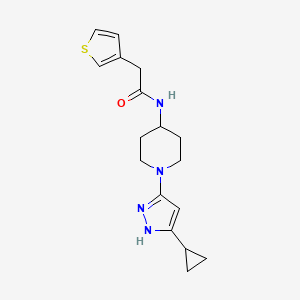 molecular formula C17H22N4OS B2676971 N-(1-(5-cyclopropyl-1H-pyrazol-3-yl)piperidin-4-yl)-2-(thiophen-3-yl)acetamide CAS No. 1902913-82-9