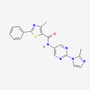 molecular formula C19H16N6OS B2676977 4-methyl-N-(2-(2-methyl-1H-imidazol-1-yl)pyrimidin-5-yl)-2-phenylthiazole-5-carboxamide CAS No. 1421523-81-0