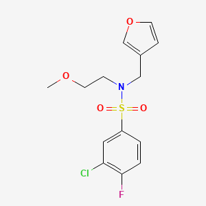 molecular formula C14H15ClFNO4S B2676997 3-氯-4-氟-N-(呋喃-3-基甲基)-N-(2-甲氧基乙基)苯磺酰胺 CAS No. 1421442-18-3