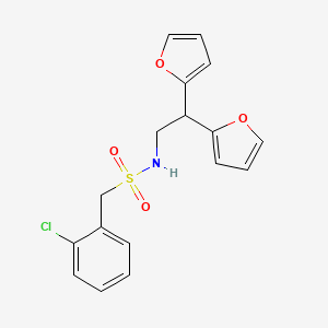 molecular formula C17H16ClNO4S B2677008 1-(2-chlorophenyl)-N-(2,2-di(furan-2-yl)ethyl)methanesulfonamide CAS No. 2309630-56-4