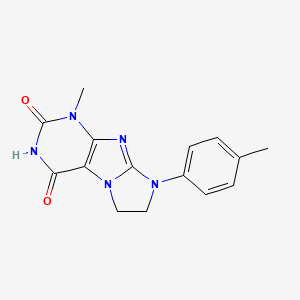 molecular formula C15H15N5O2 B2677030 1-Methyl-8-(4-methylphenyl)-1,3,5-trihydroimidazolidino[1,2-h]purine-2,4-dione CAS No. 77351-10-1