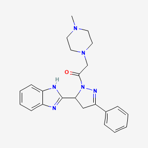 molecular formula C23H26N6O B2677038 1-[3-(1H-benzimidazol-2-yl)-5-phenyl-3,4-dihydropyrazol-2-yl]-2-(4-methylpiperazin-1-yl)ethanone CAS No. 797775-29-2
