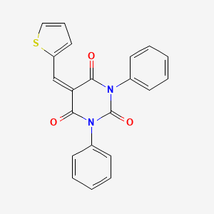 molecular formula C21H14N2O3S B2677050 1,3-diphenyl-5-[(thiophen-2-yl)methylidene]-1,3-diazinane-2,4,6-trione CAS No. 1023431-52-8