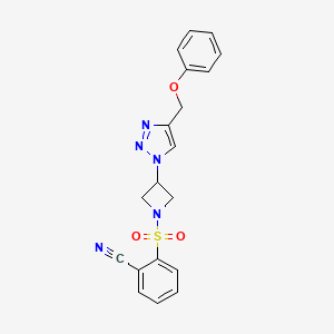 molecular formula C19H17N5O3S B2677051 2-((3-(4-(苯氧甲基)-1H-1,2,3-三唑-1-基)氮杂环丁烷-1-基)磺酰)苯甲腈 CAS No. 2034593-17-2