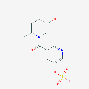 molecular formula C13H17FN2O5S B2677058 3-Fluorosulfonyloxy-5-(5-methoxy-2-methylpiperidine-1-carbonyl)pyridine CAS No. 2418704-02-4