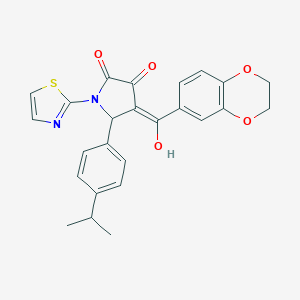 molecular formula C25H22N2O5S B267706 4-(2,3-dihydro-1,4-benzodioxin-6-ylcarbonyl)-3-hydroxy-5-(4-isopropylphenyl)-1-(1,3-thiazol-2-yl)-1,5-dihydro-2H-pyrrol-2-one 