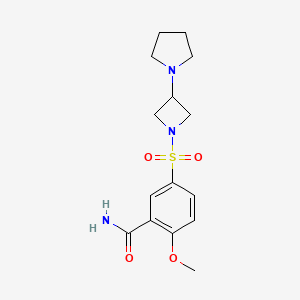 molecular formula C15H21N3O4S B2677061 2-Methoxy-5-(3-pyrrolidin-1-ylazetidin-1-yl)sulfonylbenzamide CAS No. 2310139-61-6