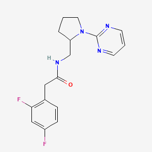 molecular formula C17H18F2N4O B2677073 2-(2,4-二氟苯基)-N-{[1-(嘧啶-2-基)吡咯啉-2-基]甲基}乙酰胺 CAS No. 2097860-41-6