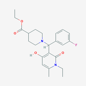 Ethyl 1-((1-ethyl-4-hydroxy-6-methyl-2-oxo-1,2-dihydropyridin-3-yl)(3-fluorophenyl)methyl)piperidine-4-carboxylate