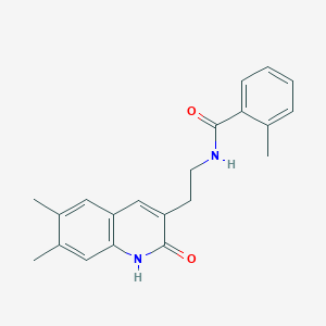 molecular formula C21H22N2O2 B2677075 N-(2-(6,7-二甲基-2-氧代-1,2-二氢喹啉-3-基)乙基)-2-甲基苯甲酰胺 CAS No. 851096-12-3