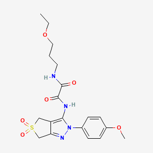 molecular formula C19H24N4O6S B2677089 N1-(3-ethoxypropyl)-N2-(2-(4-methoxyphenyl)-5,5-dioxido-4,6-dihydro-2H-thieno[3,4-c]pyrazol-3-yl)oxalamide CAS No. 899961-64-9