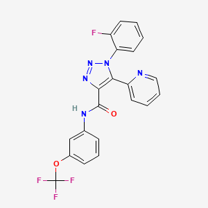 molecular formula C21H13F4N5O2 B2677116 1-(2-fluorophenyl)-5-pyridin-2-yl-N-[3-(trifluoromethoxy)phenyl]-1H-1,2,3-triazole-4-carboxamide CAS No. 1396629-77-8