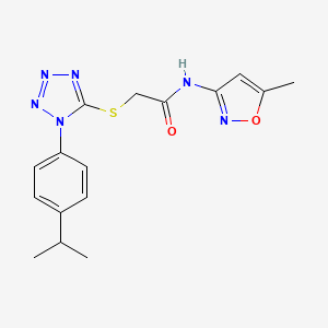 molecular formula C16H18N6O2S B2677121 2-((1-(4-isopropylphenyl)-1H-tetrazol-5-yl)thio)-N-(5-methylisoxazol-3-yl)acetamide CAS No. 875624-98-9