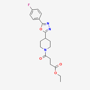 molecular formula C19H22FN3O4 B2677125 Ethyl 4-(4-(5-(4-fluorophenyl)-1,3,4-oxadiazol-2-yl)piperidin-1-yl)-4-oxobutanoate CAS No. 1172496-50-2