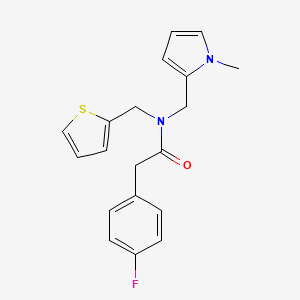 2-(4-fluorophenyl)-N-((1-methyl-1H-pyrrol-2-yl)methyl)-N-(thiophen-2-ylmethyl)acetamide
