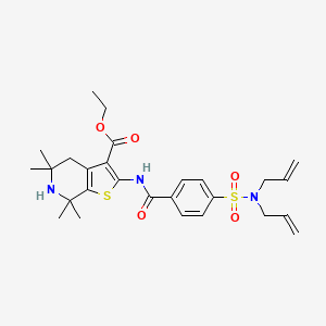 molecular formula C27H35N3O5S2 B2677154 Ethyl 2-[[4-[bis(prop-2-enyl)sulfamoyl]benzoyl]amino]-5,5,7,7-tetramethyl-4,6-dihydrothieno[2,3-c]pyridine-3-carboxylate CAS No. 449782-97-2