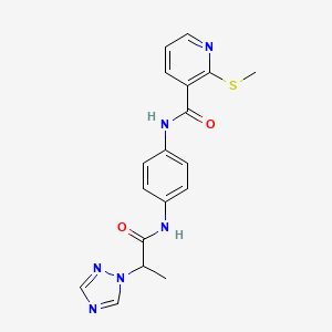 molecular formula C18H18N6O2S B2677156 2-(methylsulfanyl)-N-{4-[2-(1H-1,2,4-triazol-1-yl)propanamido]phenyl}pyridine-3-carboxamide CAS No. 1100148-88-6