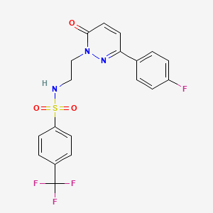 molecular formula C19H15F4N3O3S B2677160 N-(2-(3-(4-fluorophenyl)-6-oxopyridazin-1(6H)-yl)ethyl)-4-(trifluoromethyl)benzenesulfonamide CAS No. 923178-47-6
