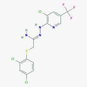 molecular formula C14H10Cl3F3N4S B2677172 N'-[3-chloro-5-(trifluoromethyl)-2-pyridinyl]-2-[(2,4-dichlorophenyl)sulfanyl]ethanehydrazonamide CAS No. 338395-99-6