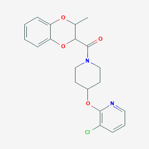 molecular formula C20H21ClN2O4 B2677186 (4-((3-Chloropyridin-2-yl)oxy)piperidin-1-yl)(3-methyl-2,3-dihydrobenzo[b][1,4]dioxin-2-yl)methanone CAS No. 1448079-16-0