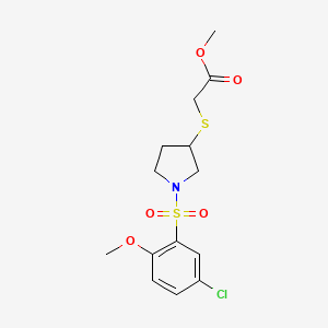 molecular formula C14H18ClNO5S2 B2677187 Methyl 2-((1-((5-chloro-2-methoxyphenyl)sulfonyl)pyrrolidin-3-yl)thio)acetate CAS No. 2034578-72-6