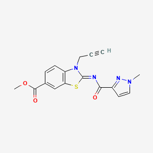 molecular formula C17H14N4O3S B2677223 methyl 2-((1-methyl-1H-pyrazole-3-carbonyl)imino)-3-(prop-2-yn-1-yl)-2,3-dihydrobenzo[d]thiazole-6-carboxylate CAS No. 1173582-33-6