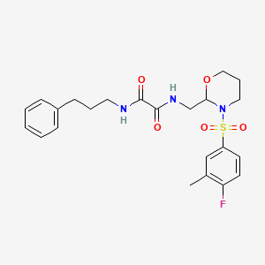 molecular formula C23H28FN3O5S B2677233 N1-((3-((4-fluoro-3-methylphenyl)sulfonyl)-1,3-oxazinan-2-yl)methyl)-N2-(3-phenylpropyl)oxalamide CAS No. 872724-83-9