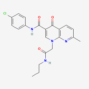 molecular formula C21H21ClN4O3 B2677238 N-(4-chlorophenyl)-7-methyl-4-oxo-1-(2-oxo-2-(propylamino)ethyl)-1,4-dihydro-1,8-naphthyridine-3-carboxamide CAS No. 1251563-60-6