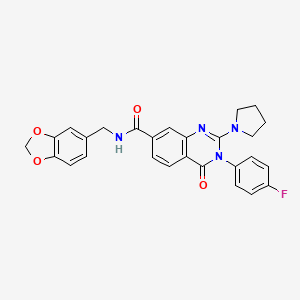 N-(1,3-benzodioxol-5-ylmethyl)-3-(4-fluorophenyl)-4-oxo-2-pyrrolidin-1-yl-3,4-dihydroquinazoline-7-carboxamide