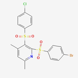 molecular formula C19H15BrClNO4S2 B2677274 2-[(4-Bromophenyl)sulfonyl]-3-[(4-chlorophenyl)sulfonyl]-4,6-dimethylpyridine CAS No. 478262-71-4