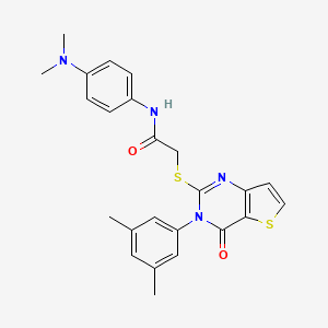 molecular formula C24H24N4O2S2 B2677294 N-[4-(dimethylamino)phenyl]-2-{[3-(3,5-dimethylphenyl)-4-oxo-3,4-dihydrothieno[3,2-d]pyrimidin-2-yl]sulfanyl}acetamide CAS No. 1260623-58-2