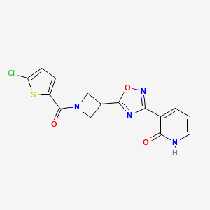 molecular formula C15H11ClN4O3S B2677315 3-(5-(1-(5-chlorothiophene-2-carbonyl)azetidin-3-yl)-1,2,4-oxadiazol-3-yl)pyridin-2(1H)-one CAS No. 1396683-37-6