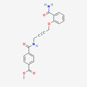 molecular formula C20H18N2O5 B2677329 Methyl 4-((4-(2-carbamoylphenoxy)but-2-yn-1-yl)carbamoyl)benzoate CAS No. 1448069-32-6