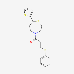 molecular formula C18H21NOS3 B2677334 3-(Phenylthio)-1-(7-(thiophen-2-yl)-1,4-thiazepan-4-yl)propan-1-one CAS No. 1705512-68-0