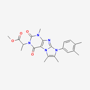 molecular formula C22H25N5O4 B2677347 methyl 2-(8-(3,4-dimethylphenyl)-1,6,7-trimethyl-2,4-dioxo-1H-imidazo[2,1-f]purin-3(2H,4H,8H)-yl)propanoate CAS No. 887456-71-5