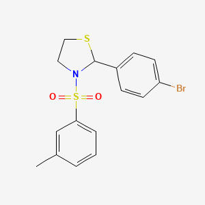 molecular formula C16H16BrNO2S2 B2677374 2-(4-Bromophenyl)-3-(m-tolylsulfonyl)thiazolidine CAS No. 312750-99-5