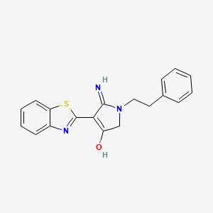 molecular formula C19H17N3OS B2677383 5-Amino-4-benzothiazol-2-yl-1-phenethyl-1,2-dihydro-pyrrol-3-one CAS No. 457638-95-8