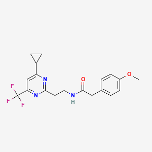molecular formula C19H20F3N3O2 B2677385 N-(2-(4-cyclopropyl-6-(trifluoromethyl)pyrimidin-2-yl)ethyl)-2-(4-methoxyphenyl)acetamide CAS No. 2310103-50-3