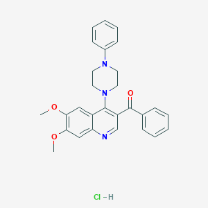 molecular formula C28H28ClN3O3 B2677388 3-Benzoyl-6,7-dimethoxy-4-(4-phenylpiperazin-1-yl)quinoline hydrochloride CAS No. 2097891-30-8