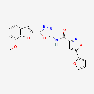 molecular formula C19H12N4O6 B2677391 5-(furan-2-yl)-N-(5-(7-methoxybenzofuran-2-yl)-1,3,4-oxadiazol-2-yl)isoxazole-3-carboxamide CAS No. 1203249-85-7